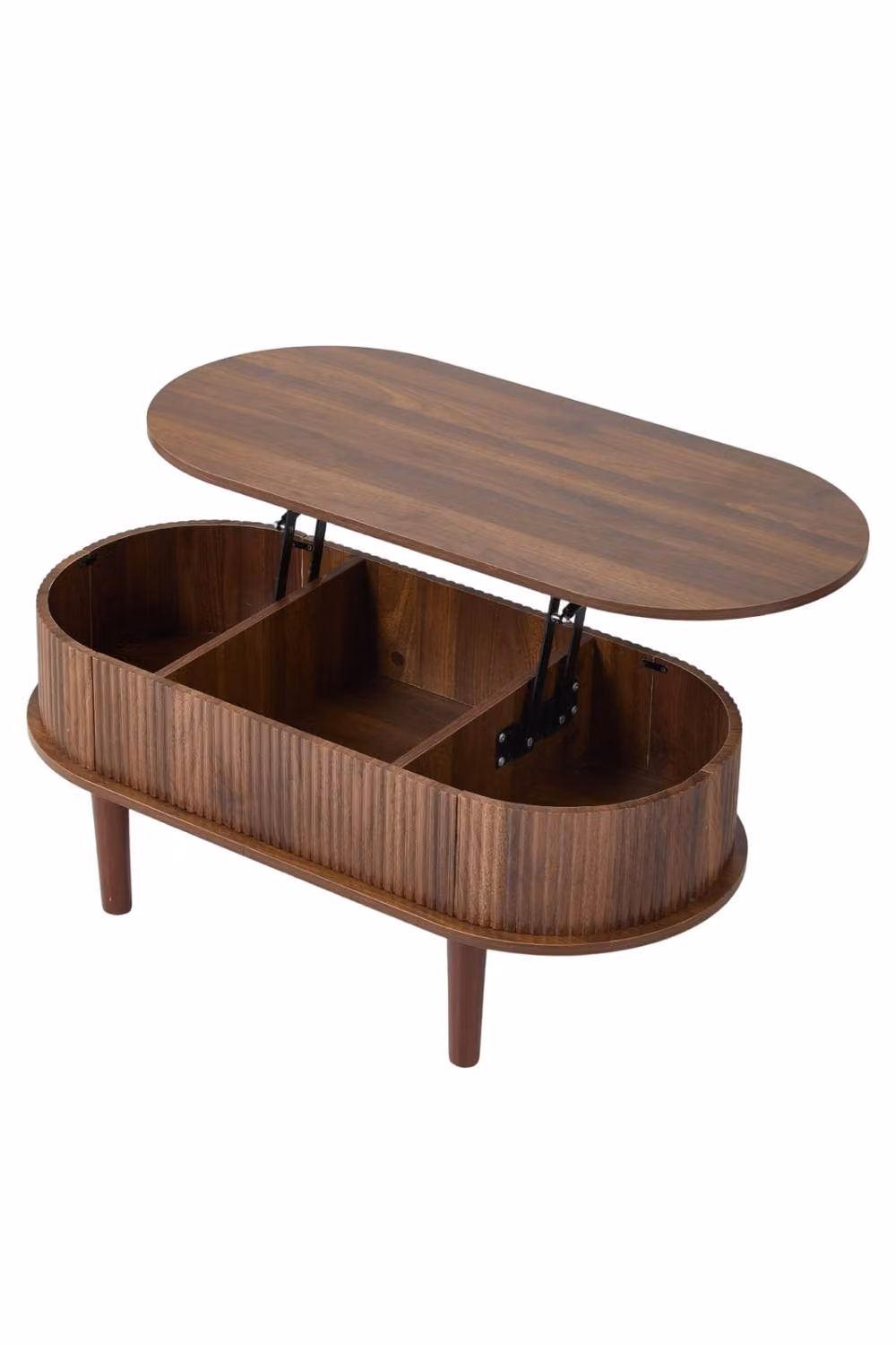 Living and Home Mid-Century Walnut Wooden Oval Lift-Top Coffee Table with Hidden Compartment – 2