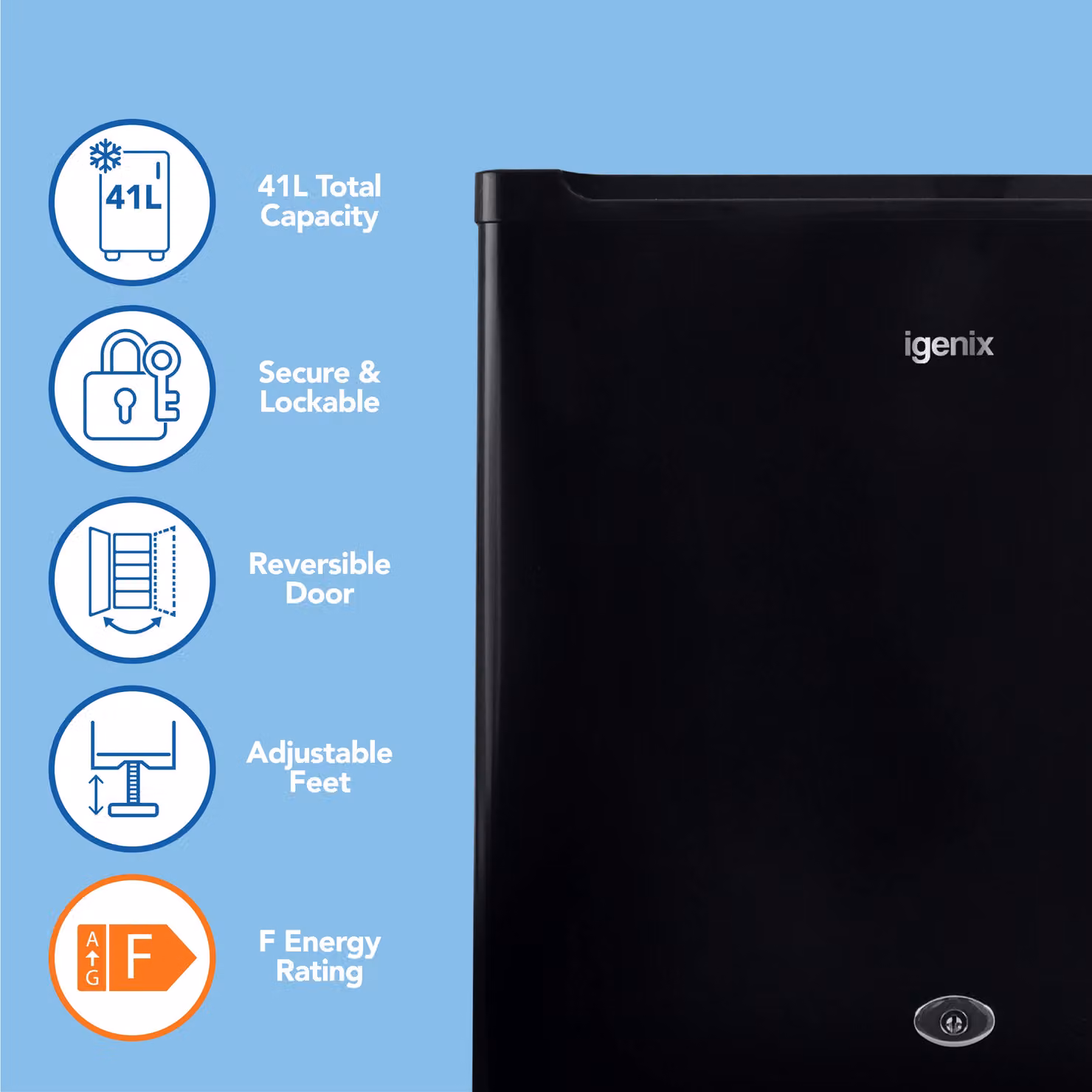 Igenix Lockable Countertop Fridge, 41 Litre, Black – 3