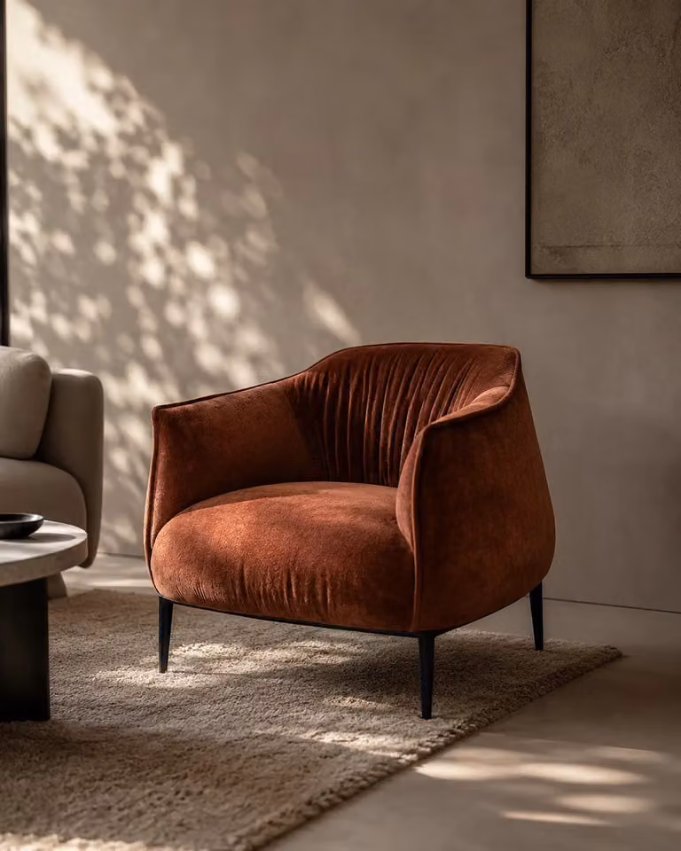 Tommy Franks Modern Orange Velvet Tub Lounge Chair with Armrests