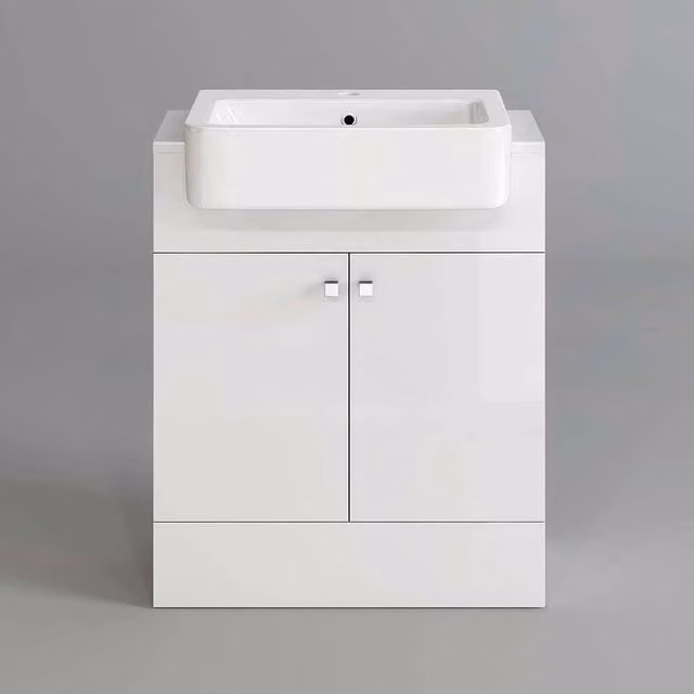SPETLEK Modern White Glossy Ceramic Free Standing Bathroom Basin Sink