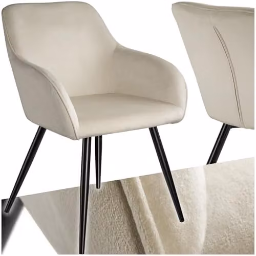 tectake Marilyn Dining Chair in Black Velvet with Armrests