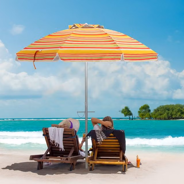 Costway 2m Beach Umbrella with Sand Anchor and UPF 50 Protection in Yellow and Multicolour