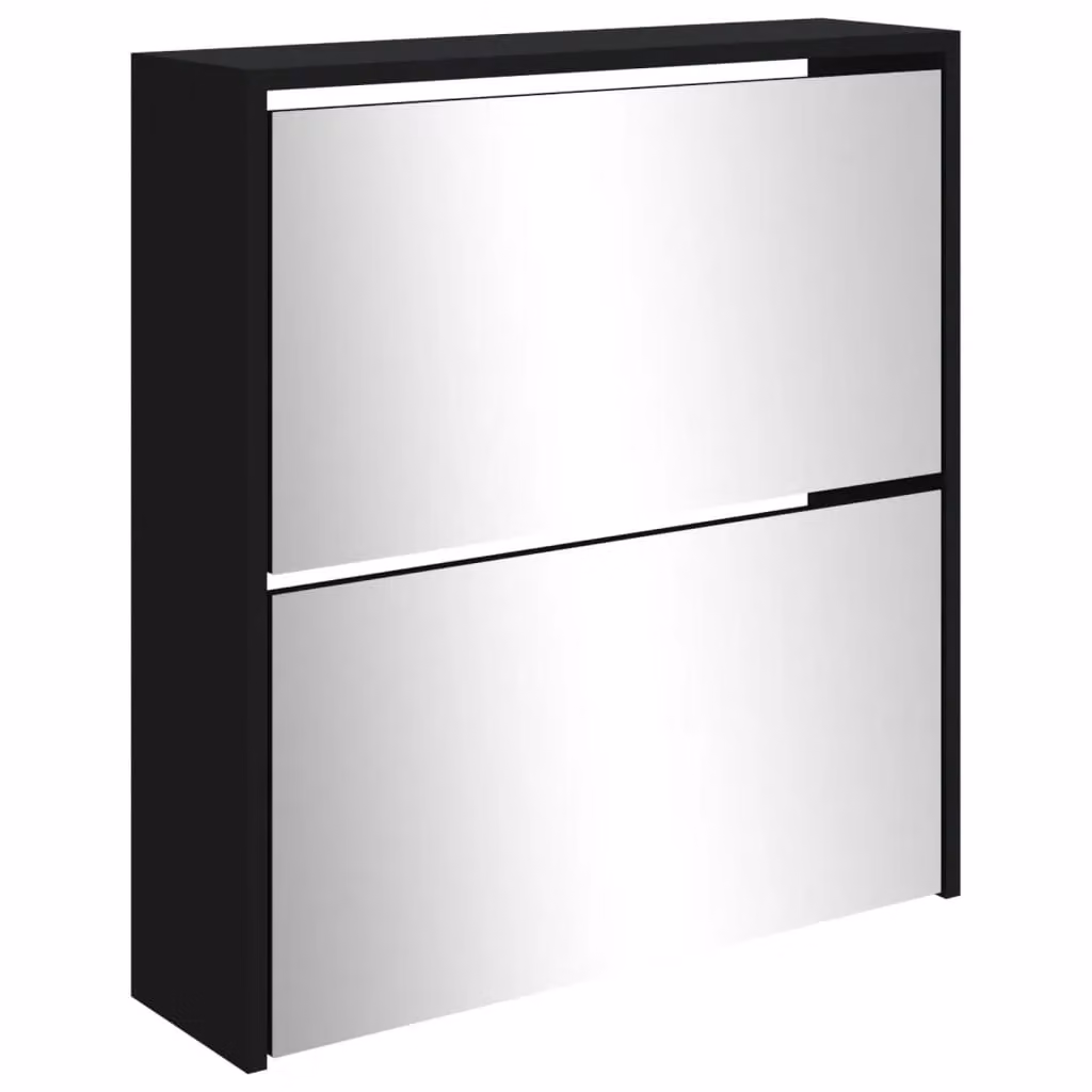 Berkfield Home 2-Layer Shoe Cabinet with Mirror in Black, W: 63 cm, D: 17 cm, H: 67 cm – 3