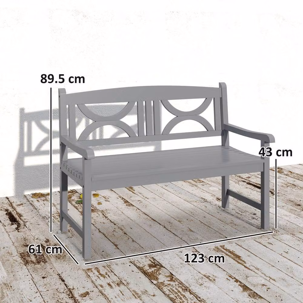 OUTSUNNY 2-Seater Grey Treated Hardwood Garden Bench with Armrests – 3