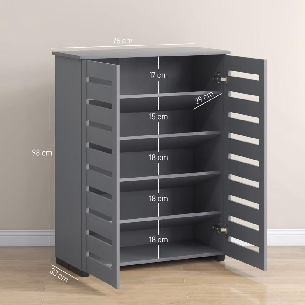 Wyld Haus Zifa Slim Shoe Cabinet in Dark Grey with 5 Tiers and Hinged Doors, W/D/H: 33 x 33 x 98 cm – 3