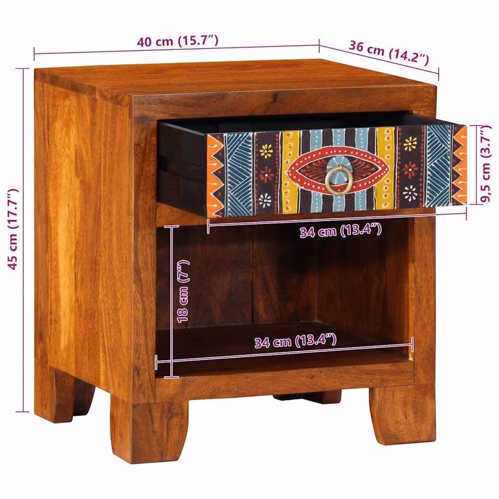 Berkfield Home Acacia Wood Bedside Cabinet in Brown, W/D/H: 40 x 35 x 45 cm – 6