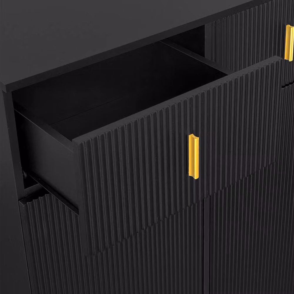 ModernLuxe Black Sideboard Shoe Cabinet with Adjustable Shelves and Drawers – 4