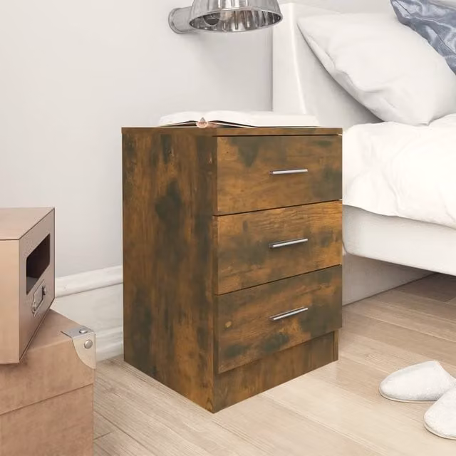Berkfield Home Set of 2 Bedside Cabinets in Smoked Oak Brown, W/D/H: 38 x 35 x 56 cm – 1