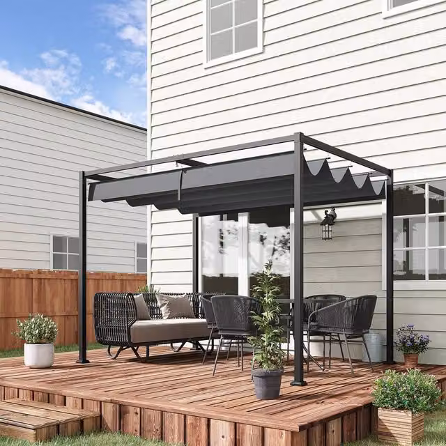 Outsunny Metal Pergola Gazebo with Retractable Canopy in Grey, W/D/H: 285 x 221 x 213 cm – 2