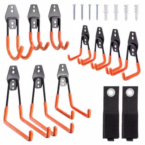 Harbour Housewares 12 Piece Heavy Duty Wall Mounted Garage Hook Set in Black and Orange – 2
