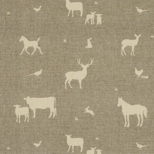 ANTE DECOR Country Animals Printed Cotton Fabric in Beige