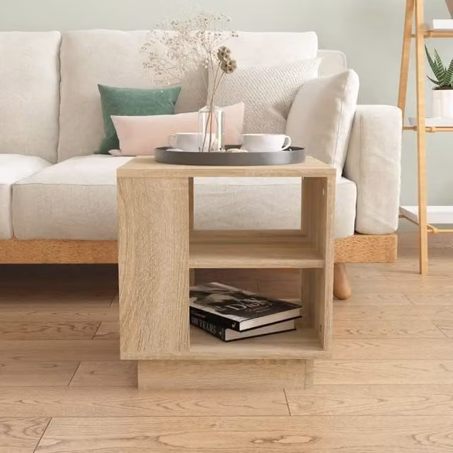 Berkfield Home Modern Square Coffee Table in Sonoma Oak and Beige, W/D/H: 40 x 40 x 43 cm