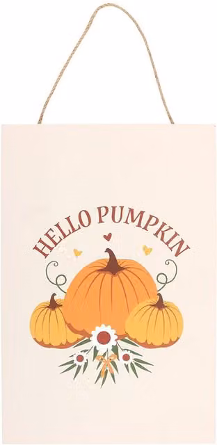 Kingsbury Gifts Autumn Days Hello Pumpkin Multicolour Hanging Sign, H: 30 cm