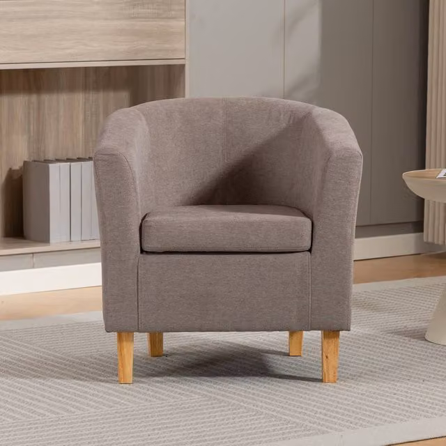 Artemis Home Millie Fabric Tub Accent Chair in Brown with Armrests and Solid Wood Frame