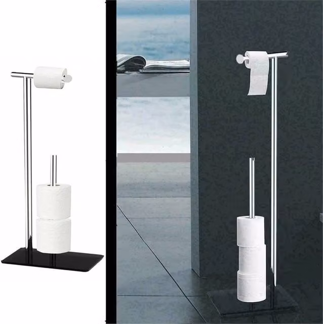 EONLION Free Standing Toilet Roll Holder in Black