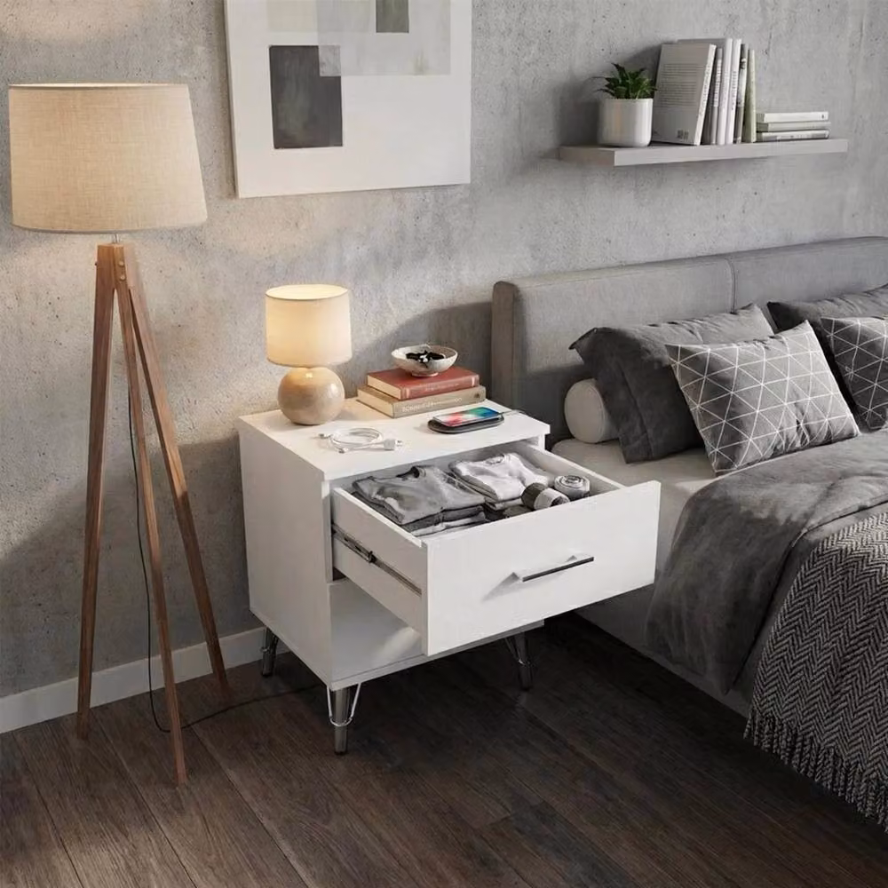 Havendro Matt White 2-Drawer Bedside Chest with Metal Hardware – 2