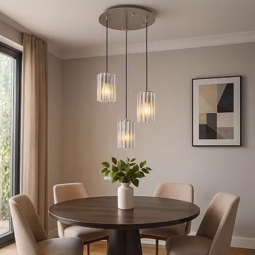 Netlighting Cayden Cluster Pendant Light in Silver with Grey Glass Shades, 3-Bulb E27, Height: 120 cm, Diameter: 38.5 cm – 3