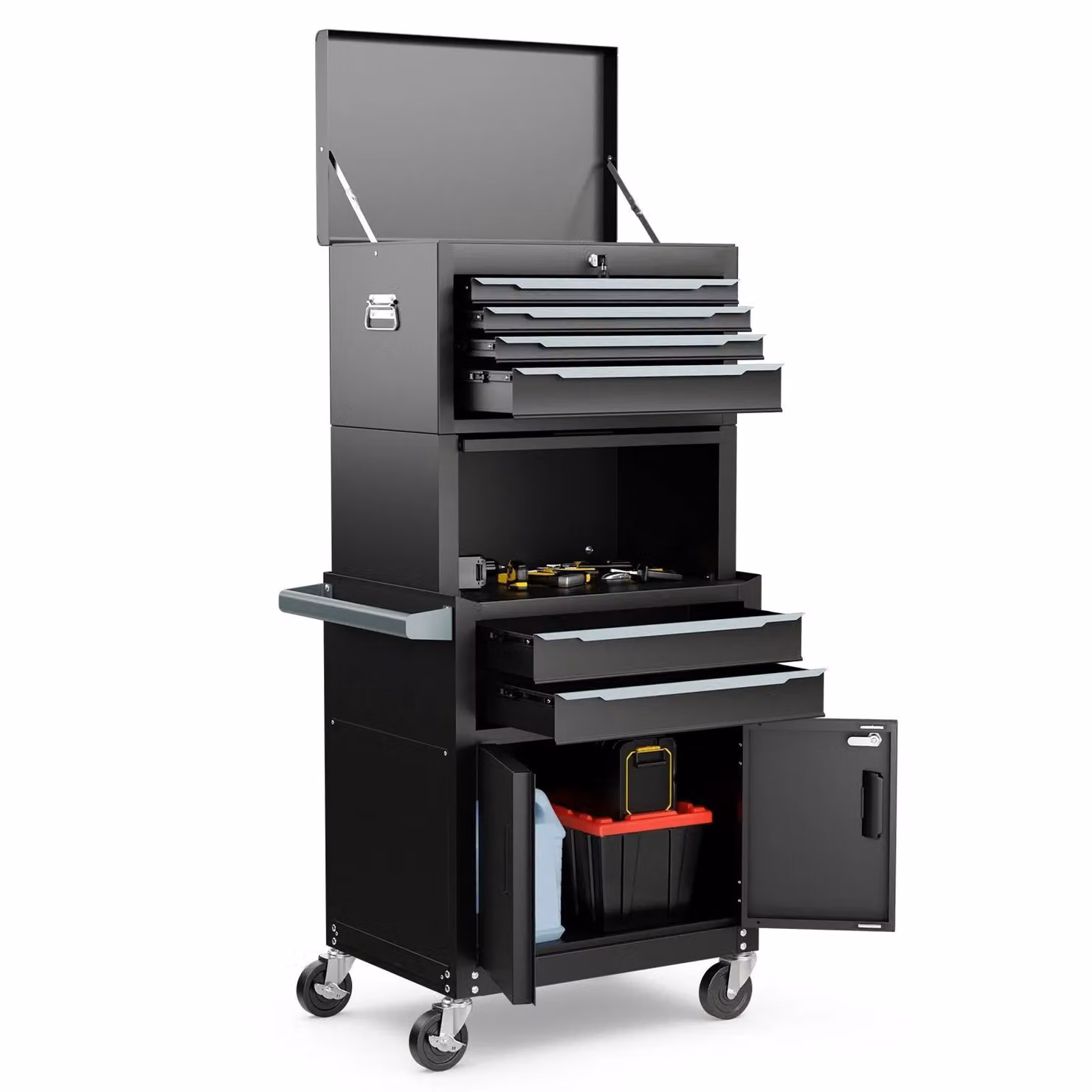 Gymax 6-Drawer Rolling Tool Chest 3-in-1 Metal Tool Storage Cabinet with Wheels, Black – 10