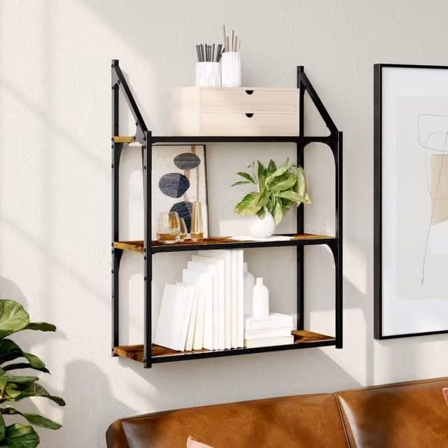 Berkfield Home 3-Tier Wall Mounted Shelf in Smoked Oak Brown, W/D/H: 60 x 21 x 78.5 cm – 1