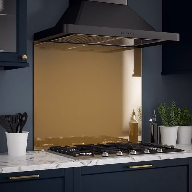 Generic Glossy Glass Kitchen Splashback in Bronze and Gold, W: 90 cm, H: 75 cm