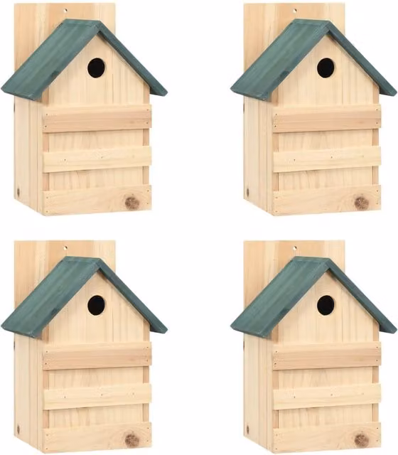 Berkfield Home Set of 4 Rustic Firwood Hanging Bird Houses in Beige, W/D/H: 23 x 19 x 33 cm – 1