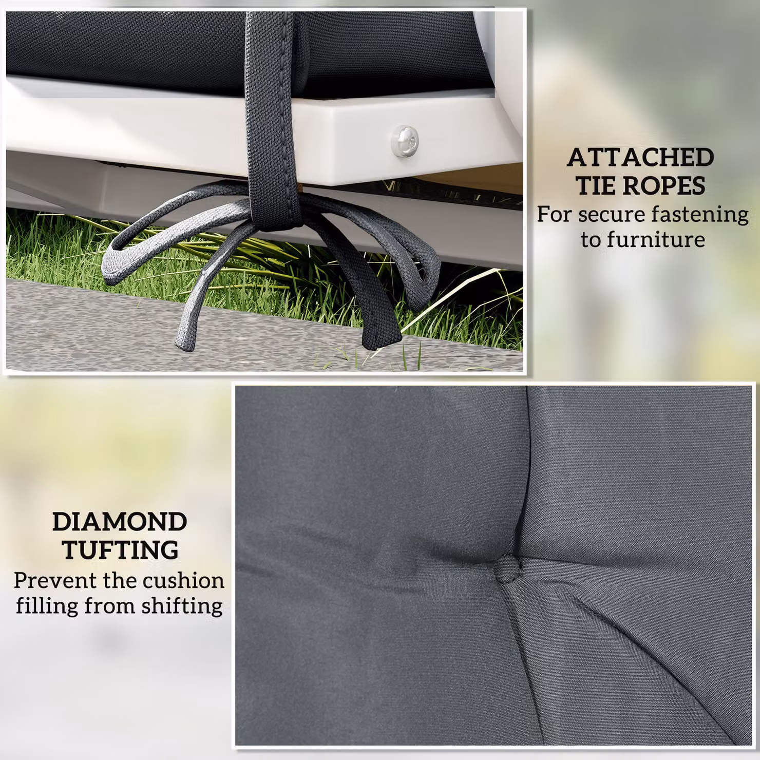 Outsunny 2-Seater Garden Bench Cushion with Back and Ties, Water Repellent, Dark Grey, W: 98 cm x H: 100 cm – 5