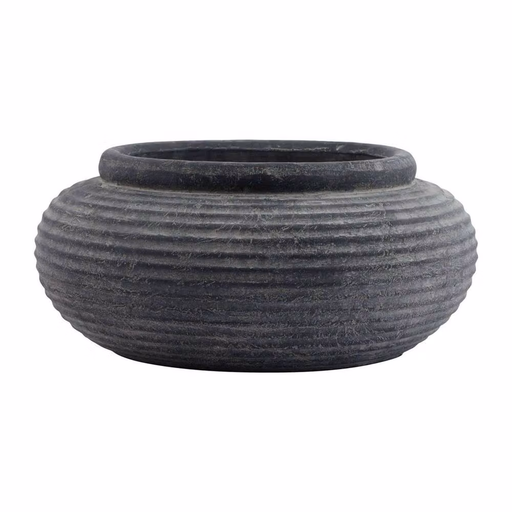 Hill Interiors Amalfi Ribbed Round Ceramic Planter in Grey – 2