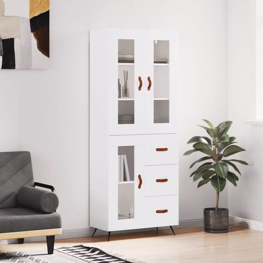 Berkfield Home White Highboard with Glass Doors and Internal Shelves, W/D/H: 69.5 x 34 x 180 cm – 2