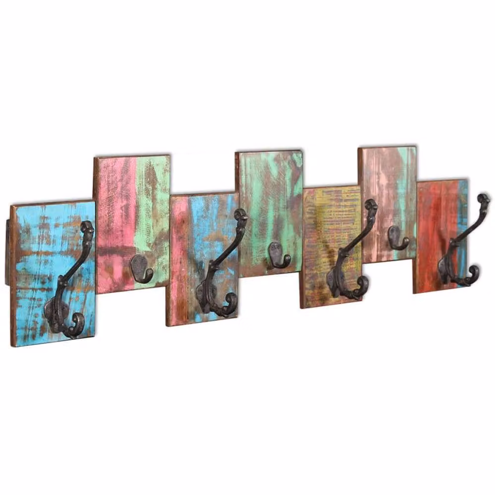Berkfield Home Vintage Waxed Solid Reclaimed Wood Coat Rack with 7 Hooks in Multicolour – 2