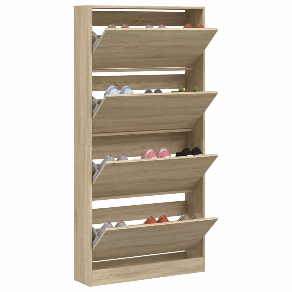 Berkfield Home Shoe Cabinet in Sonoma Oak Brown with 4 Tilting Compartments, W/D/H: 80 x 21 x 163.5 cm – 2
