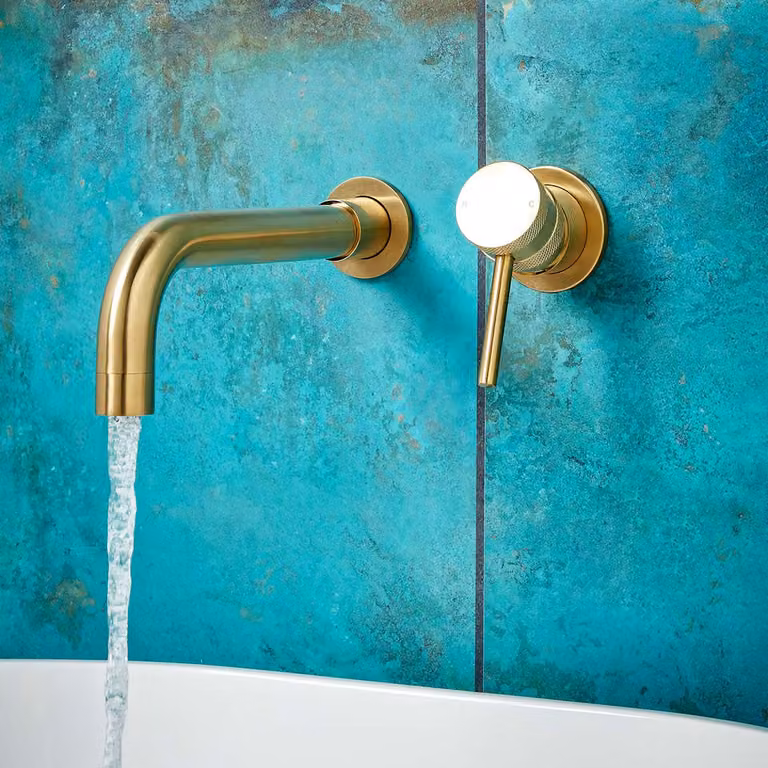 Royal Bathrooms Core Wall Mounted Round Mono Basin Mixer Tap in Brushed Brass