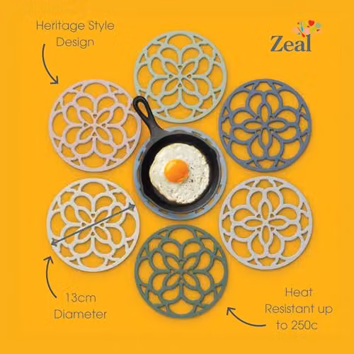 Zeal Silicone Round Heritage Design Trivet Mat in Black, Diameter: 13 cm – 2