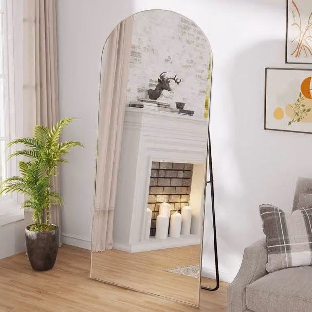 CASSILANDO Silver and White Arch Full Length Freestanding Mirror, H 165 x W 60 x D 1.4 cm