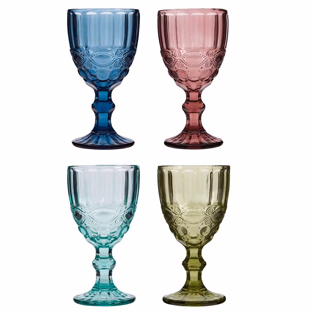 Dibor Set of 4 Mixed Colour Geometric Wine Goblets, 350ml per glass (Blue, Pink, Turquoise, Green) – 2