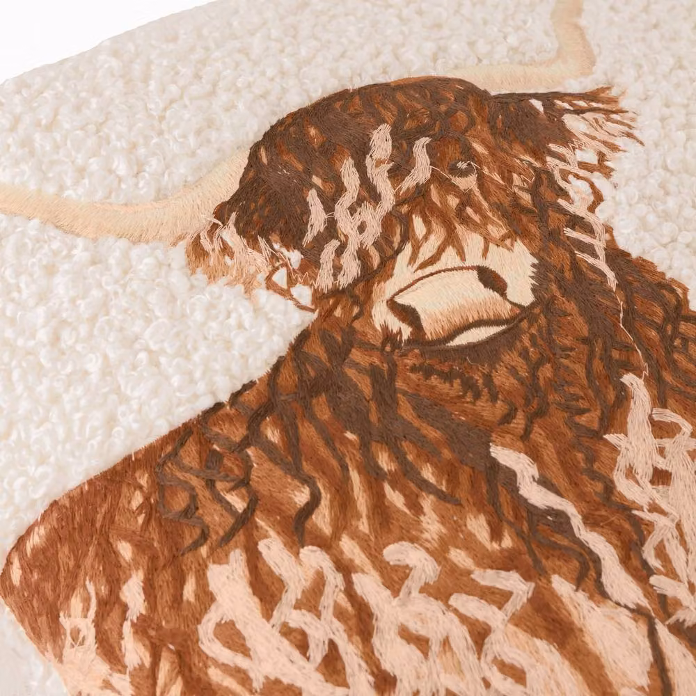 Evans Lichfield Beige Boucle Highland Cow Embroidered Square Cushion, W x D: 45 x 45 cm – 3