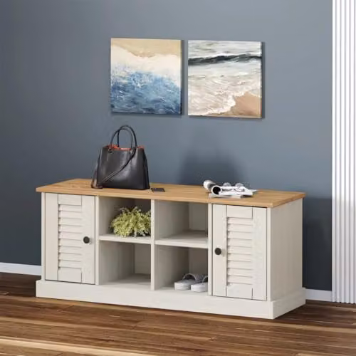 vidaXL VIGO Shoe Bench in White Solid Pine Wood, W/D/H: 106 x 35 x 45 cm – 2