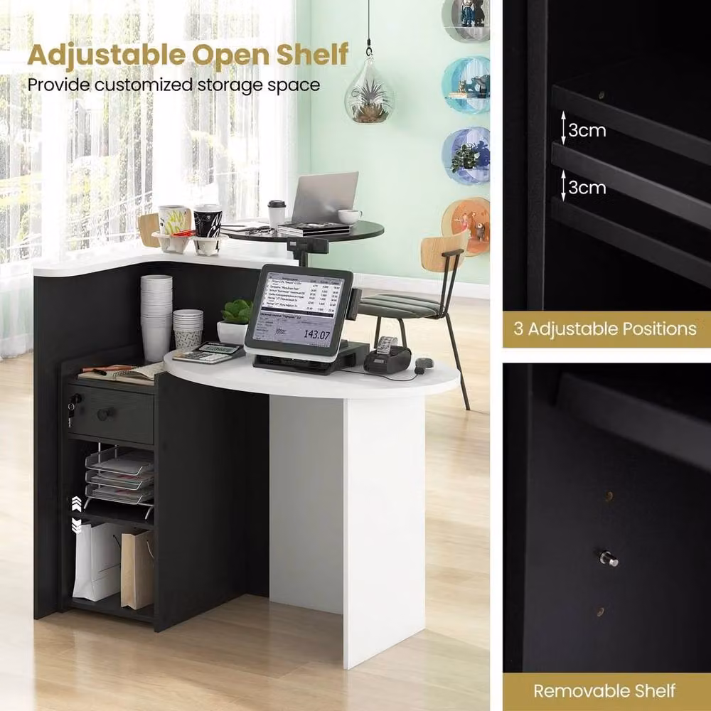 PAWNORA Modern Black Corner Reception Desk with Matt MDF Laminate Finish – 3