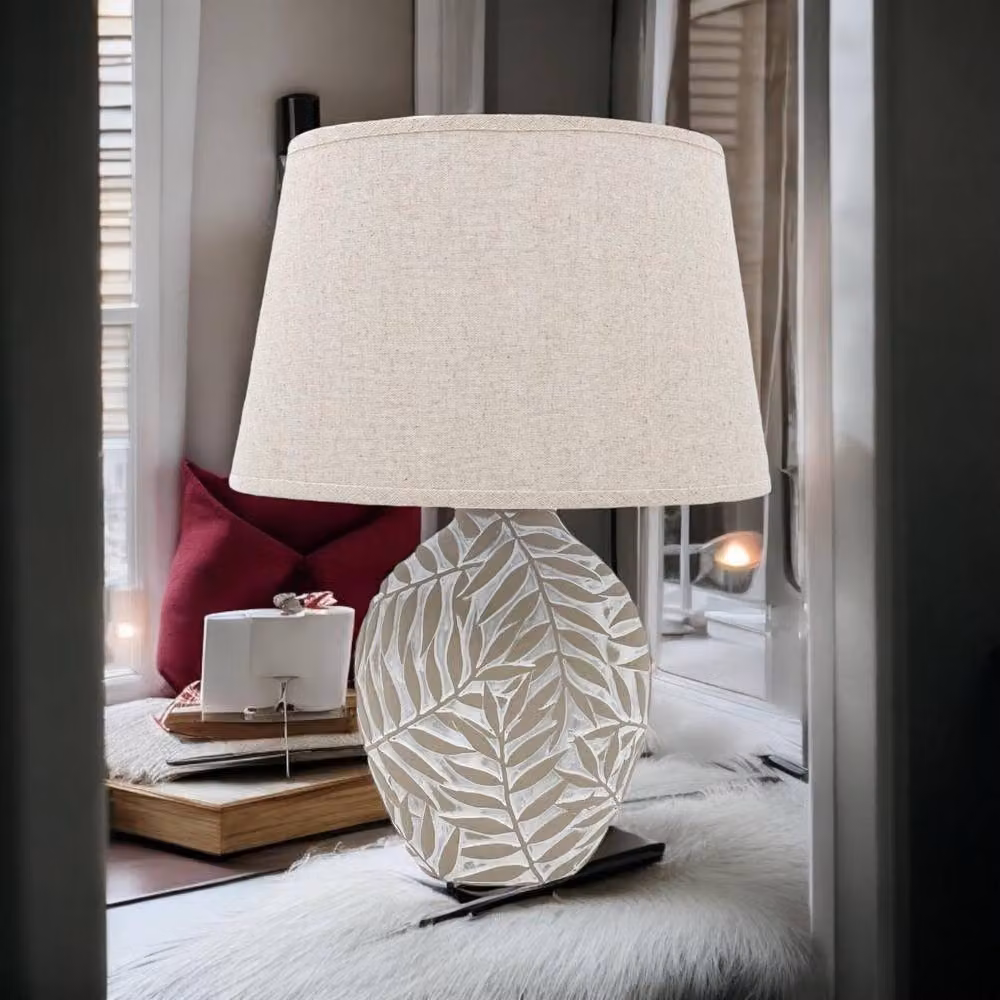 Serenityy Ceramic Table Lamp with Fabric Shade in Beige, Height: 25.4 cm – 5