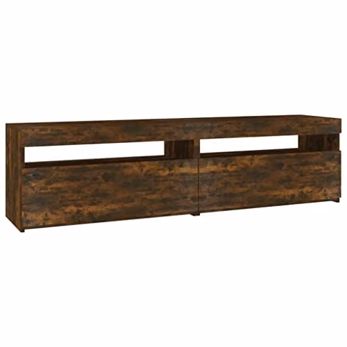 vidaXL Set of 2 Smoked Oak TV Cabinets with LED Lights, W/D/H: 75 x 35 x 40 cm