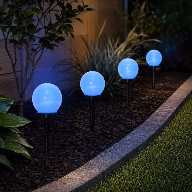 Garden Mile Set of 4 Solar LED Globe Garden Lights in Black and White