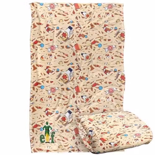 LOGOVISION Christmas Elf Spaghetti Pattern Super Soft Silky Feel Fleece Blanket, Multicolour