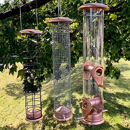 Selections Bronze Copper Style Hanging Bird Feeders for Seed, Nut and Fatball, Pack of 3 – 3