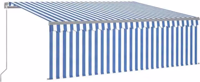 Berkfield Home Manual Retractable Awning with Blind and LED, Blue and White Striped, W: 400 cm, D: 300 cm – 1