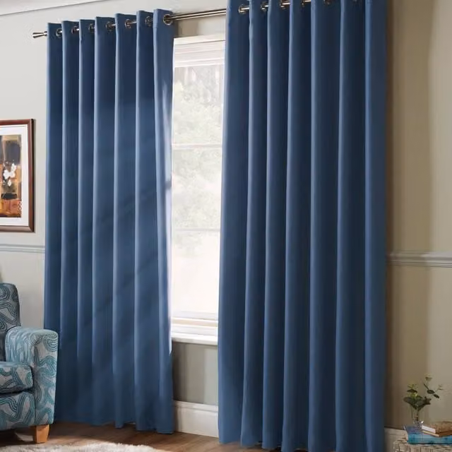 Terrys Blue Plain Modern Blackout Eyelet Curtains with Thermal Insulation