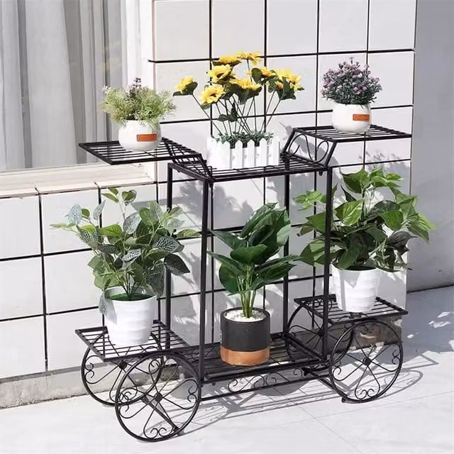EONLION 6 Tier Metal Iron Potted Plant Stand in Matt Black, Height: 100 cm – 1