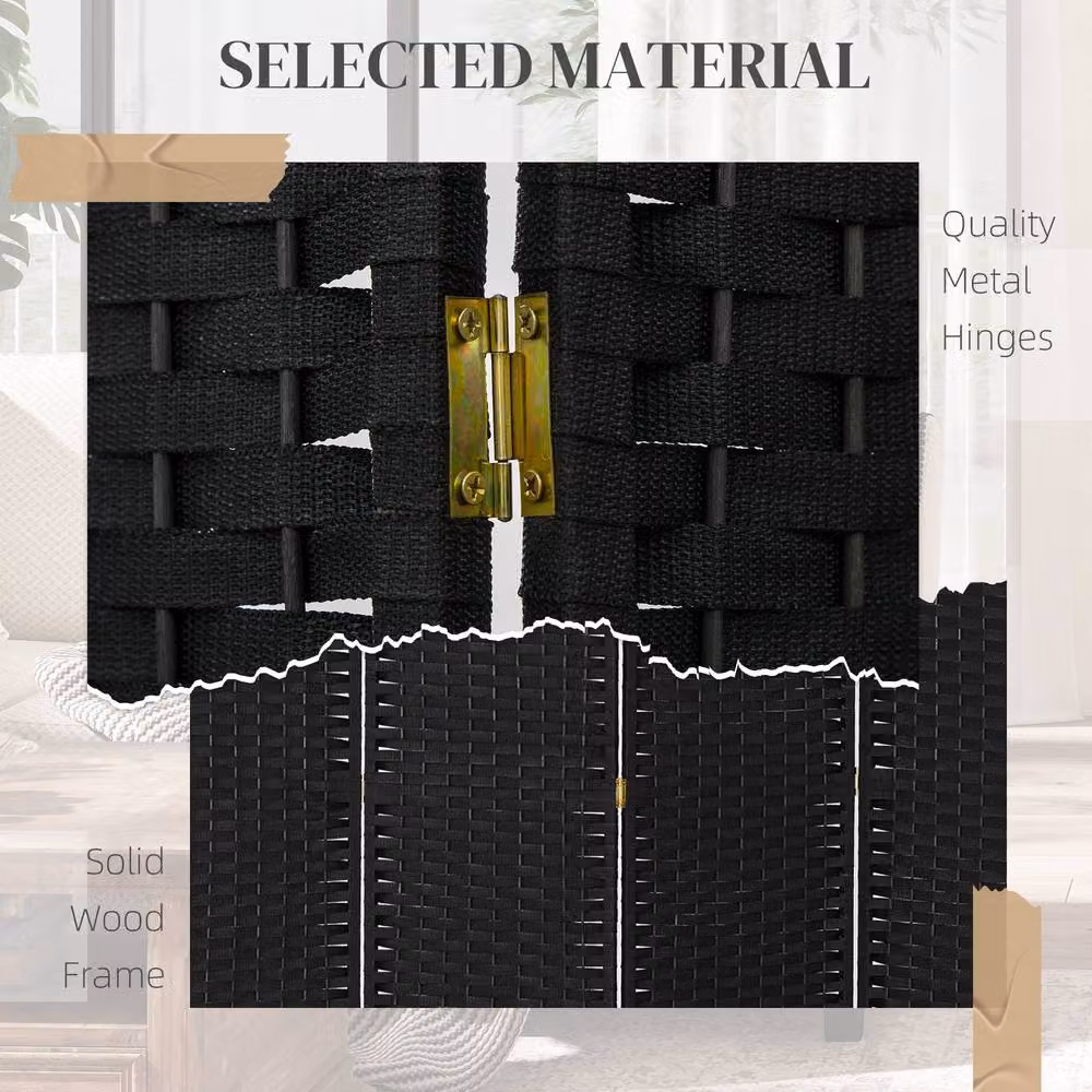 STILVORA Black Folding Privacy Screen Room Divider, H 170 cm x W 240 cm x D 12.5 cm – 6