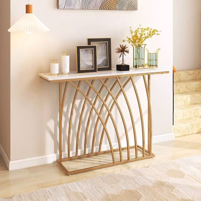 Kelvenix Modern Gold Marble and Metal Console Table – 1
