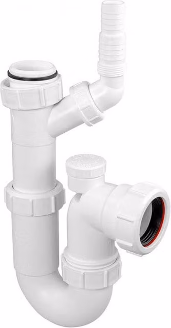 McAlpine WM15V White Plastic Adjustable Tubular Sink Trap with 135 Degree Swivel Nozzle and Anti-Syphon