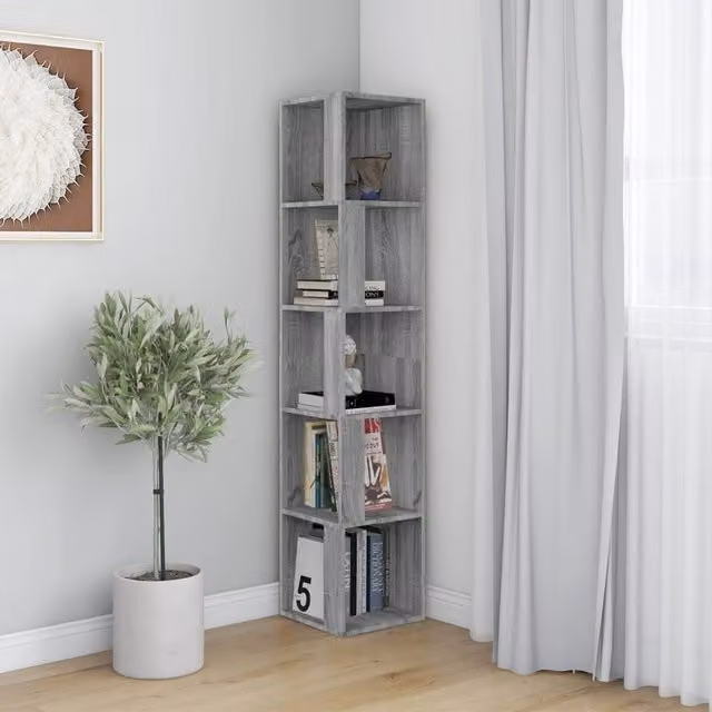 Berkfield Home Corner Cabinet in Grey Sonoma, W/D/H: 33 x 33 x 164.5 cm