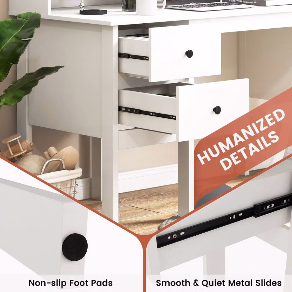 Costway Modern White Computer Desk with Power Outlets and Drawers, Width: 120 cm – 6